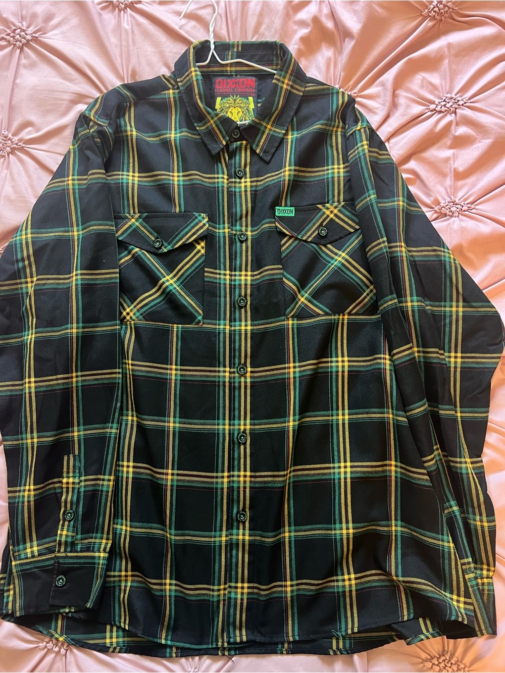 Dixon Flannel The Smokey Black Plaid Button-Up Shirt with Green & Yellow Stripes